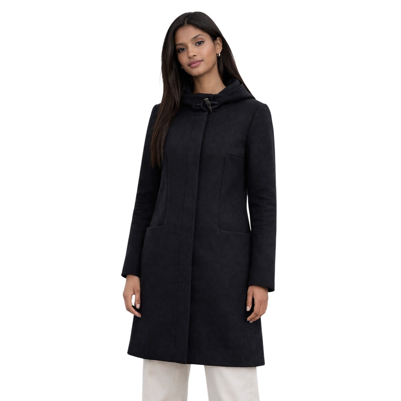 Babaton Pearce Wool Cashmere Coat Black Hooded Minimalist Classic Size M